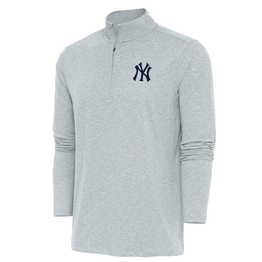New York Yankees Antigua Hunk Quarter-Zip Pullover Top - Heather Gray Pullover