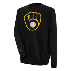 Milwaukee Brewers Antigua Victory Crewneck Chenille Pullover Sweatshirt - Black Pullover