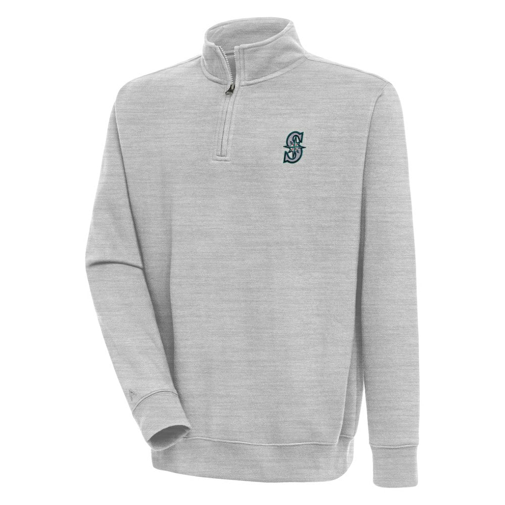 Seattle Mariners Antigua Victory Quarter-Zip Pullover Top - Heather Gray Pullover