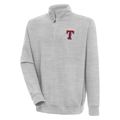 Texas Rangers Antigua Victory Quarter-Zip Pullover Top - Heather Gray Pullover