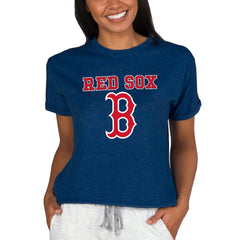 Boston Red Sox Concepts Sport Women's Tri-Blend Mainstream Terry Short Sleeve Sweatshirt Top - Navy Sweatshirts
