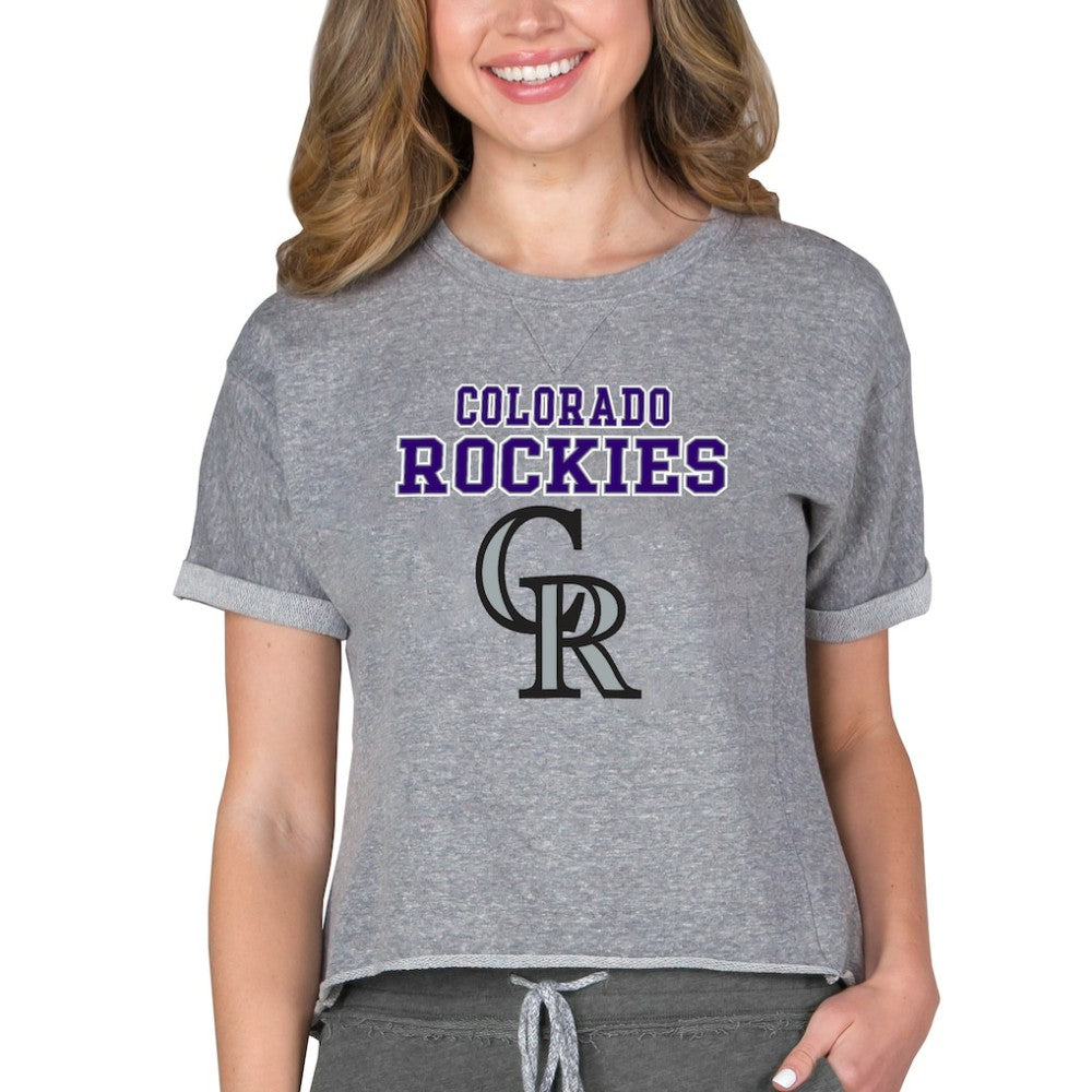 Colorado Rockies Concepts Sport Women's Tri-Blend Mainstream Terry Short Sleeve Sweatshirt Top - Gray Sweatshirts