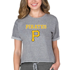 Pittsburgh Pirates Concepts Sport Women's Tri-Blend Mainstream Terry Short Sleeve Sweatshirt Top - Gray Sweatshirts