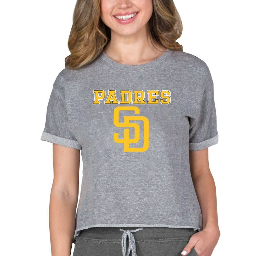 San Diego Padres Concepts Sport Women's Tri-Blend Mainstream Terry Short Sleeve Sweatshirt Top - Gray Sweatshirts