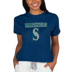 Seattle Mariners Concepts Sport Women's Tri-Blend Mainstream Terry Short Sleeve Sweatshirt Top - Navy Sweatshirts