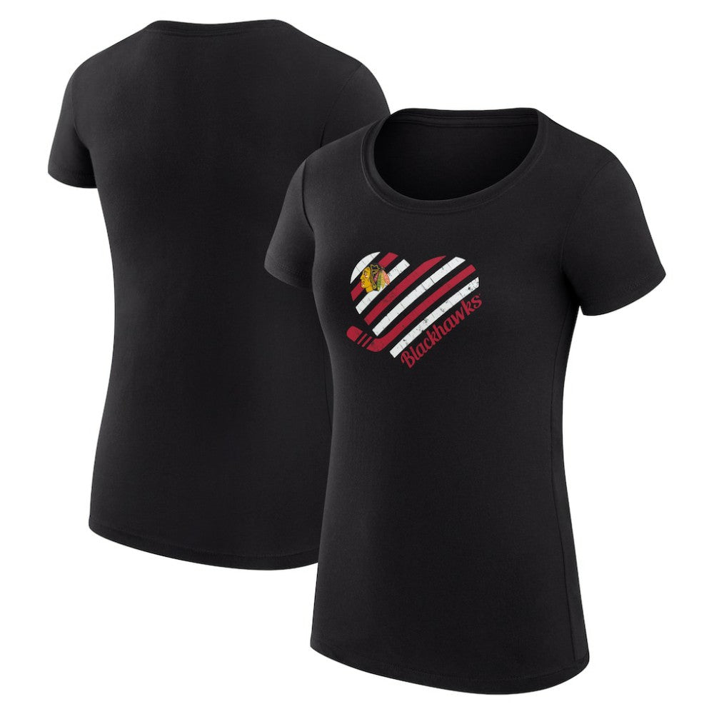 Chicago Blackhawks G-III 4Her by Carl Banks Women's Super-Slim Fit Lightweight Heart T-Shirt - Black | US 200446458