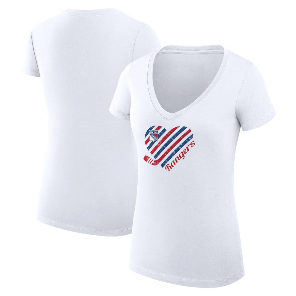 New York Rangers G-III 4Her by Carl Banks Women's Super-Slim Fit Lightweight Heart V-Neck T-Shirt - White | US 200446575