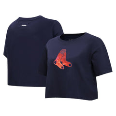 Boston Red Sox Pro Standard Women's Painted Sky Boxy Cropped T-Shirt - Navy T-shirts