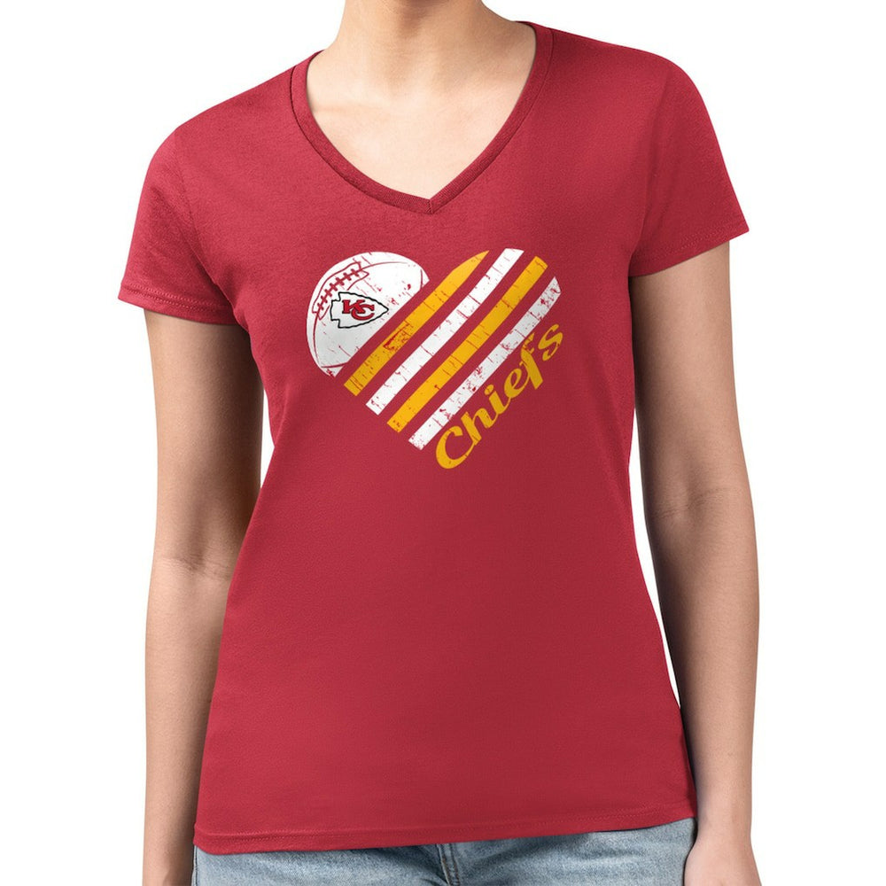 Kansas City Chiefs G-III 4Her by Carl Banks Women's Super-Slim Fit Lightweight Heart Graphic V-Neck T-Shirt - Red T-shirts