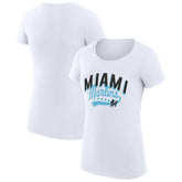 Miami Marlins G-III 4Her by Carl Banks Women's Super-Slim Fit Lightweight Filigree Team T-Shirt - White T-shirts