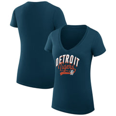 Detroit Tigers G-III 4Her by Carl Banks Women's Super-Slim Fit Lightweight Filigree Team V-Neck T-Shirt - Navy T-shirts