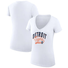 Detroit Tigers G-III 4Her by Carl Banks Women's Super-Slim Fit Lightweight Filigree Team V-Neck T-Shirt - White T-shirts