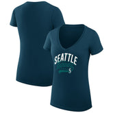 Seattle Mariners G-III 4Her by Carl Banks Women's Super-Slim Fit Lightweight Filigree Team V-Neck T-Shirt - Navy T-shirts
