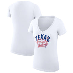 Texas Rangers G-III 4Her by Carl Banks Women's Super-Slim Fit Lightweight Filigree Team V-Neck T-Shirt - White T-shirts