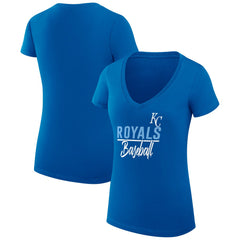 Kansas City Royals G-III 4Her by Carl Banks Women's Super-Slim Fit Lightweight Team Graphic V-Neck T-Shirt - Royal T-shirts