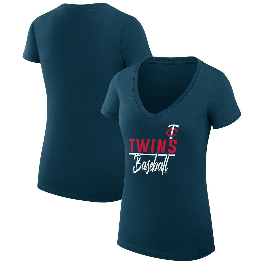 Minnesota Twins G-III 4Her by Carl Banks Women's Super-Slim Fit Lightweight Team Graphic V-Neck T-Shirt - Navy T-shirts