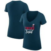 Minnesota Twins G-III 4Her by Carl Banks Women's Super-Slim Fit Lightweight Team Graphic V-Neck T-Shirt - Navy T-shirts