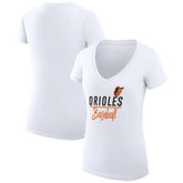Baltimore Orioles G-III 4Her by Carl Banks Women's Super-Slim Fit Lightweight Team Graphic V-Neck T-Shirt - White T-shirts