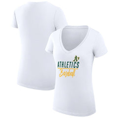 Athletics G-III 4Her by Carl Banks Women's Super-Slim Fit Lightweight Team Graphic V-Neck T-Shirt - White T-shirts