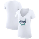 Seattle Mariners G-III 4Her by Carl Banks Women's Super-Slim Fit Lightweight Team Graphic V-Neck T-Shirt - White T-shirts