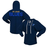 St. Louis Blues Fanatics Women's Jersey Lace-Up V-Neck Long Sleeve Hoodie T-Shirt - Navy | US 200459757