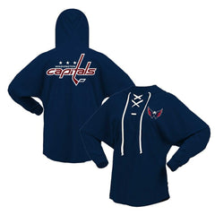 Washington Capitals Fanatics Women's Jersey Lace-Up V-Neck Long Sleeve Hoodie T-Shirt - Navy | US 200459759