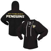 Pittsburgh Penguins Fanatics Women's Jersey Lace-Up V-Neck Long Sleeve Hoodie T-Shirt - Black | US 200459763