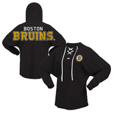 Boston Bruins Fanatics Women's Jersey Lace-Up V-Neck Long Sleeve Hoodie T-Shirt - Black | US 200459764