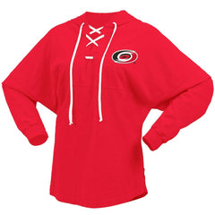 Carolina Hurricanes Fanatics Women's Jersey Lace-Up V-Neck Long Sleeve Hoodie T-Shirt - Red | US 200459768