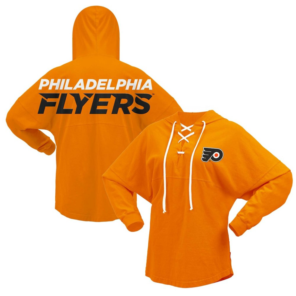 Philadelphia Flyers Fanatics Women's Jersey Lace-Up V-Neck Long Sleeve Hoodie T-Shirt - Orange | US 200459770