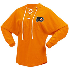 Philadelphia Flyers Fanatics Women's Jersey Lace-Up V-Neck Long Sleeve Hoodie T-Shirt - Orange | US 200459770