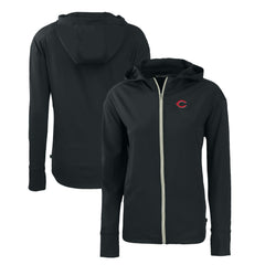 Cincinnati Reds Cutter & Buck Women's Daybreak Eco Recycled Full-Zip Hoodie - Black Hoodies