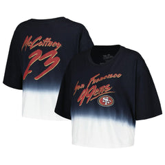 Christian McCaffrey San Francisco 49ers Majestic Threads Women's Dip-Dye Player Name & Number Crop Top - Black/White Tops