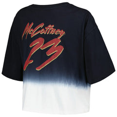 Christian McCaffrey San Francisco 49ers Majestic Threads Women's Dip-Dye Player Name & Number Crop Top - Black/White Tops