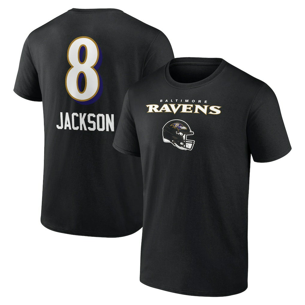 Lamar Jackson Baltimore Ravens Team Wordmark Name & Number T-Shirt - Black T-shirts