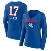 Josh Allen Buffalo Bills Women's Team Wordmark Long Sleeve V-Neck T-Shirt - Royal T-shirts