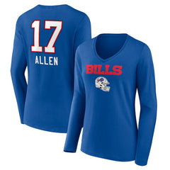 Josh Allen Buffalo Bills Women's Team Wordmark Long Sleeve V-Neck T-Shirt - Royal T-shirts