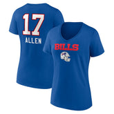 Josh Allen Buffalo Bills Women's Team Wordmark Name & Number V-Neck T-Shirt - Royal T-shirts