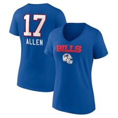 Josh Allen Buffalo Bills Women's Team Wordmark Name & Number V-Neck T-Shirt - Royal T-shirts