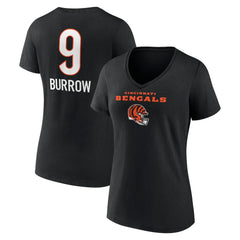Joe Burrow Cincinnati Bengals Women's Team Wordmark Name & Number V-Neck T-Shirt - Black T-shirts