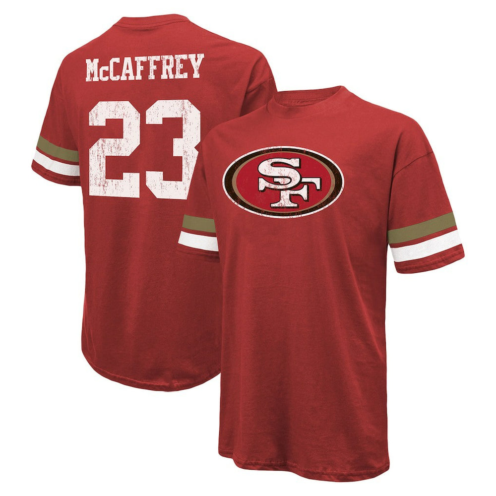 Christian McCaffrey San Francisco 49ers Majestic Threads Name & Number Oversized Fit T-Shirt - Scarlet T-shirts