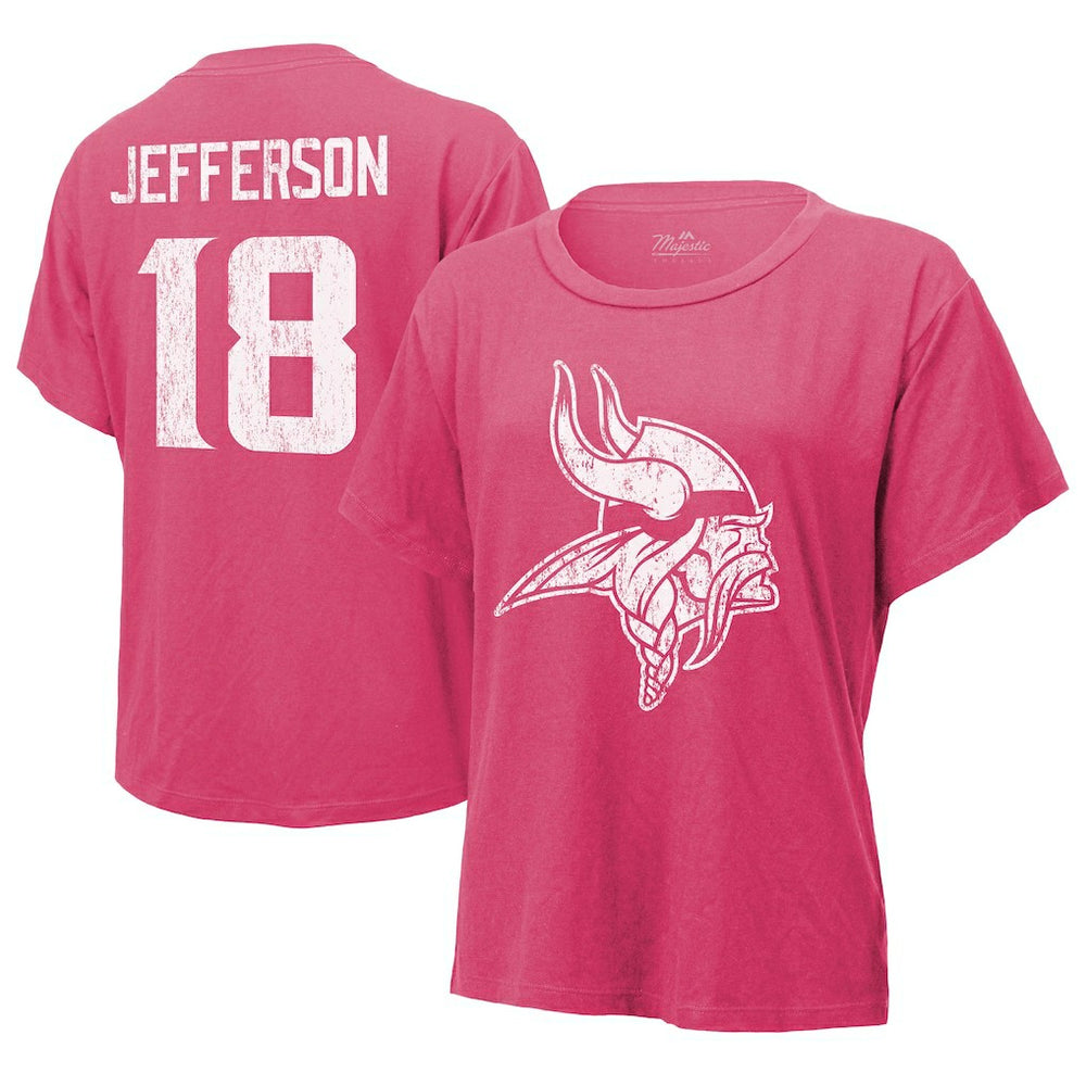 Justin Jefferson Minnesota Vikings Majestic Threads Women's Name & Number T-Shirt - Pink T-shirts