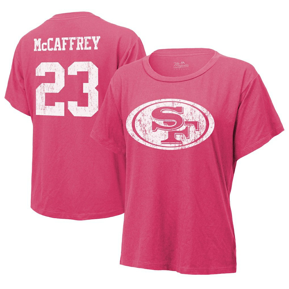 Christian McCaffrey San Francisco 49ers Majestic Threads Women's Name & Number T-Shirt - Pink T-shirts