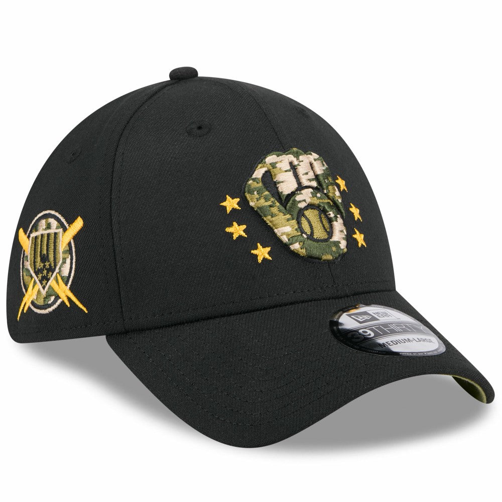 Milwaukee Brewers New Era 2024 Armed Forces Day 39THIRTY Flex Hat - Black Hats