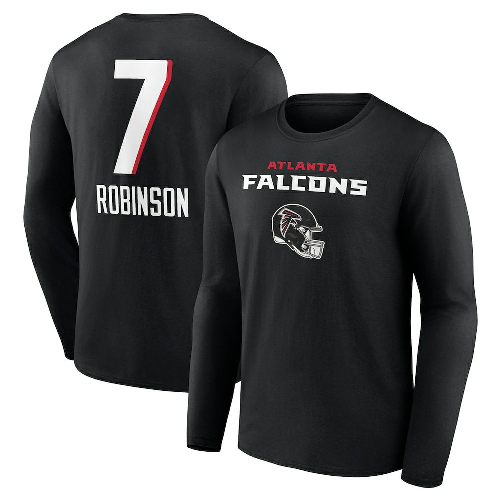 Bijan Robinson Atlanta Falcons Team Wordmark Name & Number Long Sleeve T-Shirt - Black T-shirts