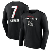 Bijan Robinson Atlanta Falcons Team Wordmark Name & Number Long Sleeve T-Shirt - Black T-shirts
