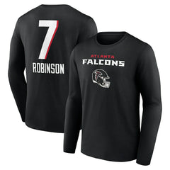 Bijan Robinson Atlanta Falcons Team Wordmark Name & Number Long Sleeve T-Shirt - Black T-shirts