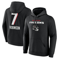 Bijan Robinson Atlanta Falcons Team Wordmark Name & Number Pullover Hoodie - Black Hoodies