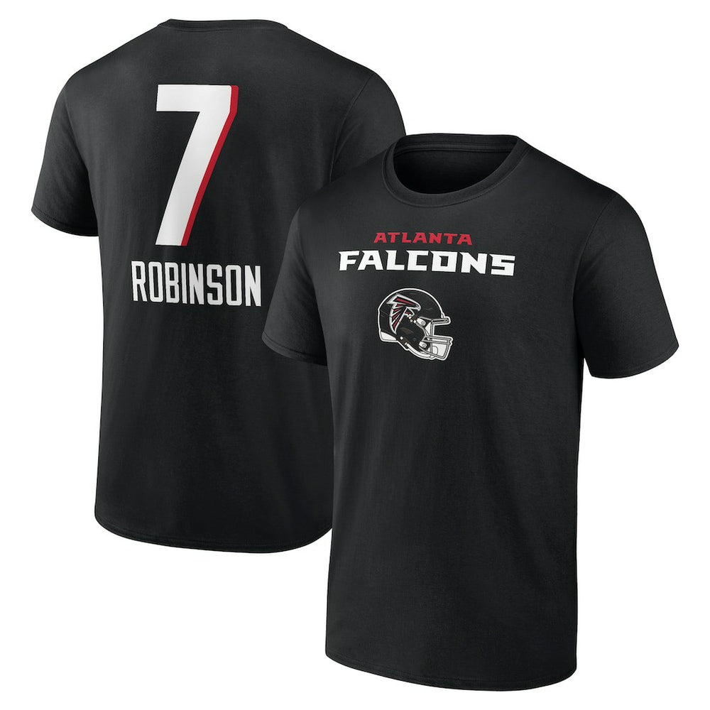 Bijan Robinson Atlanta Falcons Team Wordmark Name & Number T-Shirt - Black T-shirts
