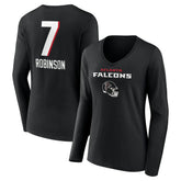 Bijan Robinson Atlanta Falcons Women's Team Wordmark Name & Number Long Sleeve V-Neck T-Shirt - Black T-shirts